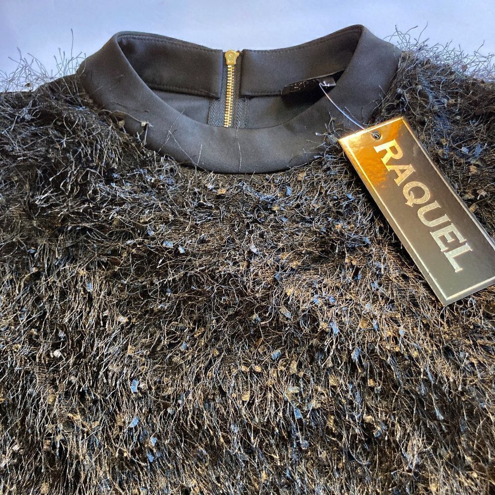 Raquel SZ L NWT Eyelash fringe embellished boxy top club party formal